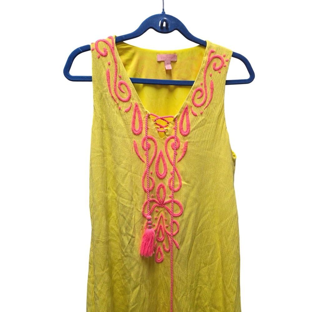 Lilly Pulitzer Bethany Sleeveless Embroidered Shift Dress Neon Yellow Size Med - Picture 6 of 8
